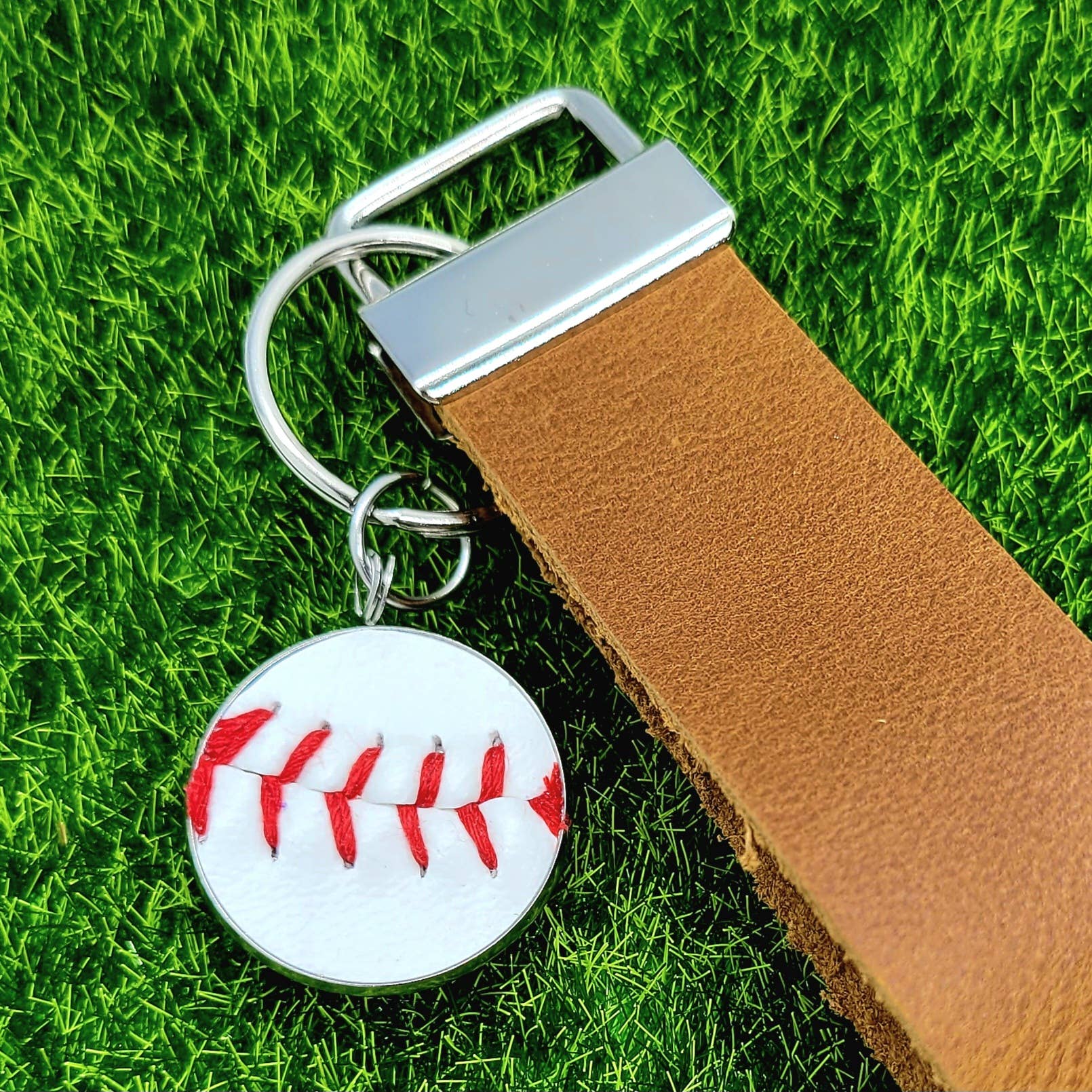 Baseball and Leather Keyfob