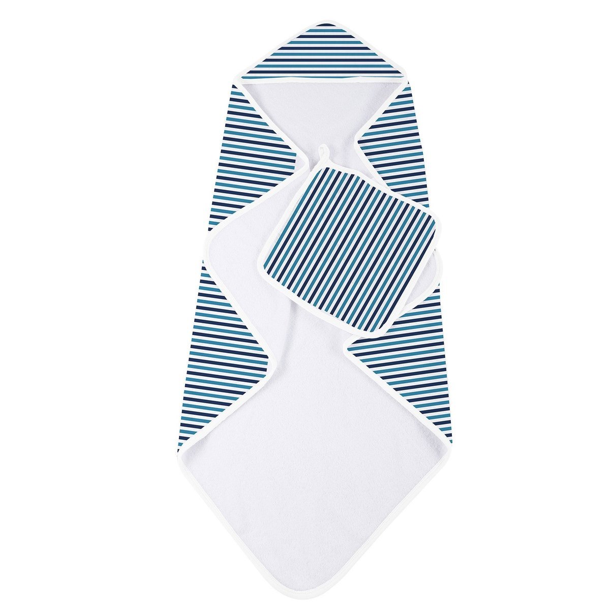 Blue and White Stripe Bamboo Hooded Towel and Washcloth Set *FINAL SALE* - SuperMom Headquarters