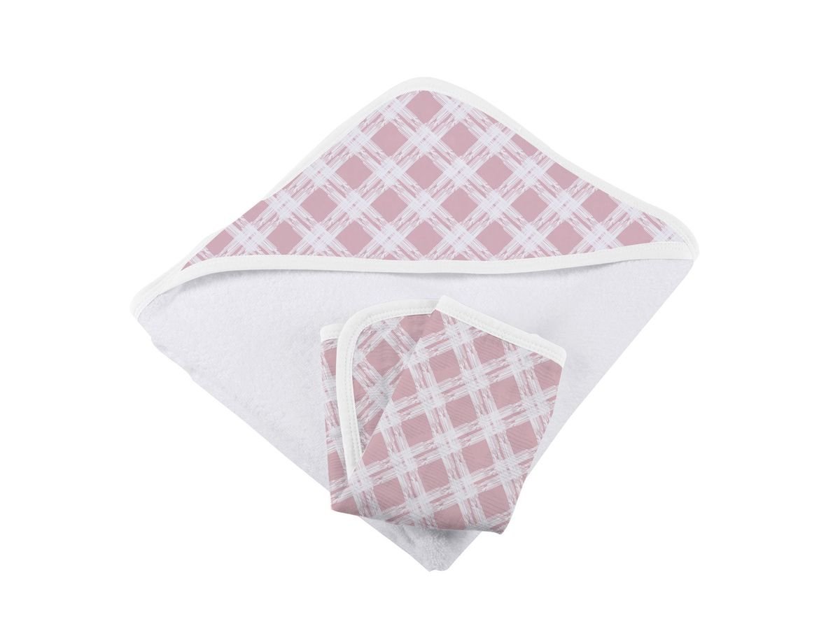 Pink Plaid Cotton Hooded Towel and Washcloth Set *FINAL SALE* - SuperMom Headquarters
