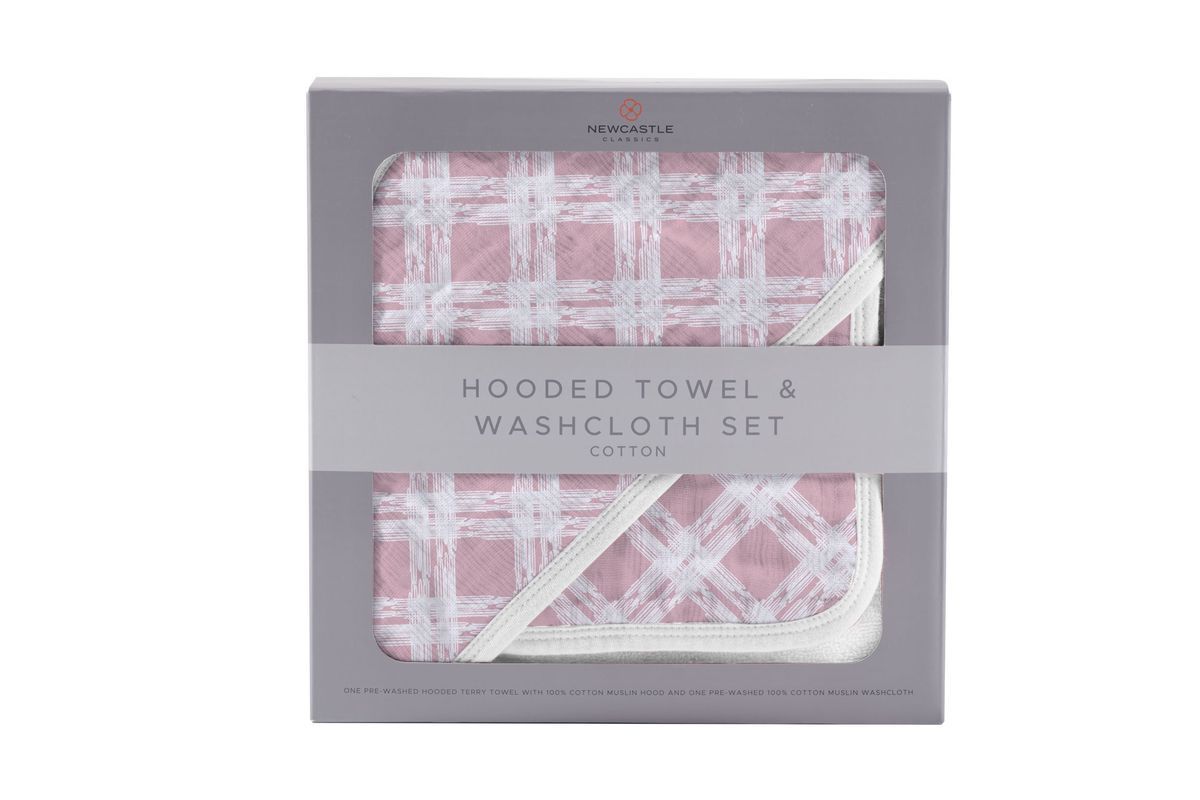 Pink Plaid Cotton Hooded Towel and Washcloth Set *FINAL SALE* - SuperMom Headquarters