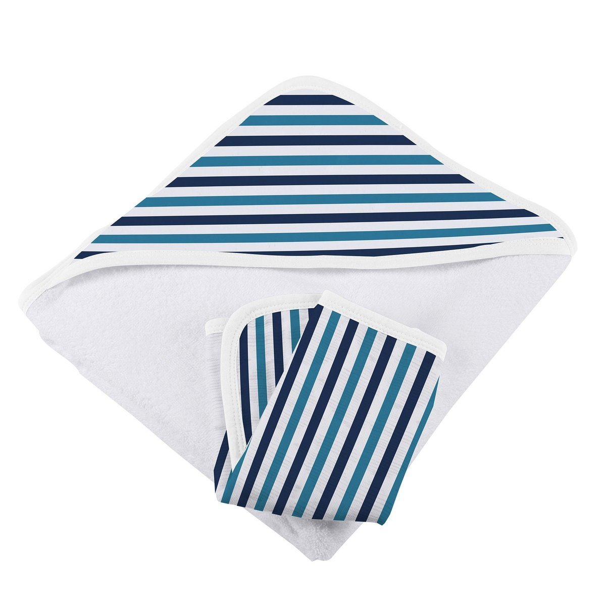 Blue and White Stripe Bamboo Hooded Towel and Washcloth Set *FINAL SALE* - SuperMom Headquarters